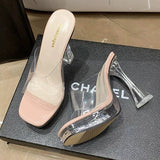 Dance Coarse Heel Sandals Show High Heels 11CM Night Shop Sexy Waterproof Table Transparent Crystal Fish Mouth Slippers