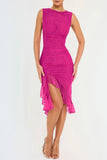 Mesh Ruffle Sleeveless Midi Dress-Outfit