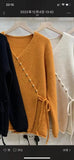 Oblique Button V-Neck Sweater Girls 2024 Spring New Design Super Good-Looking Loose Rope Knitted