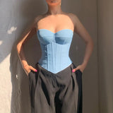 Chest Cup Imitation Denim Blouse 2023 Autumn New Spicy Girls Chest Girdle Waist Display