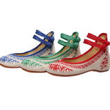 Zingj And White Porcelain Embroidered Cloth Shoes, Spring And Autumn Women's Single Shoes, Casual Double Plate Buckle Retro Shallow