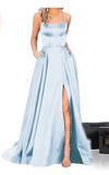 Long Formal Evening Dresses Long Vestidos De Fiesta A-Line Sexy High Slit Satin Simple Prom Party