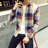 And Autumn Plaid Long-Sleeved Shirt Men's Korean Version Of Slimming Casual Shirt Young Men's Shirt Fashion Men's
