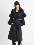 Zingj Street Wind Long Coat Tide 2024 Spring Lapel Long Sleeve Wooden Ear Decorative Splicing Lace