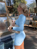 with Me Square Collar Long Sleeve Bodycon Sexy Mini Women Dresses 2022 Summer Party Club Elegant Robe Dress for