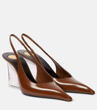 2025 Summer New Trendy Transparent Crystal Slope And Pointed Sandals Female Leather Ultra-High European