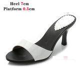 Voesnees 2021 New Women Brand Summer Slippers High Quality One Word Band Sandal Pure Colour Patent Leather High-Heeled