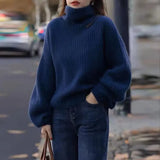 Zingj Winter New Hot Style Atmosphere Sense Small Small Soft Waxy Thick Gentle Korean Lazy Wind Turtleneck Sweater-Outfit