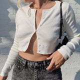 Solid basic knit full sleeve bottoming shirt women 2020 fashion Harajuku girls Single-breasted casual top tee