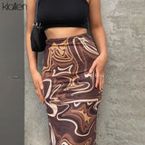 Fashion Casual High Waist Skinny Stretch Print Long Skirt Autumn New Simple Wild Basic Female Streetwear
