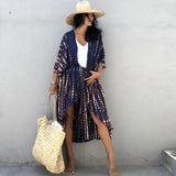Sexy Black Retro Striped Batwing Sleeve Self Belted Plus Size Long Kimono Tunic Women Tops and Blouses Shirts