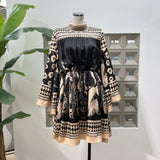 Leisure Tourism Style Southeast Asian Fashionable Thin Chic Print Joint Coated Leaf Bat Sleeve Loose