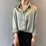 2021 Womens Clothing Silk Shirt Vintage Blouse Women Sheer Top Women Long Sleeve Dress Shirt Plus Size Woman