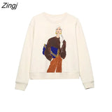 Women Fashion Modern Beauty Print Sweatshirts Female Basic Long Sleeve Casual Hoodies Chic Pullovers Tops