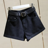 2021 Streetwear High Waist Women Blue Denim Shorts With Belt Summer Casual Female Wide Leg Plus Size 2xl Jeans
