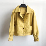 Autumn Faux Leather Jacket Women Pu Motorcycle Short Biker Coat Single Breasted Big Pocket Faux Soft Leather