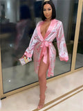 Aesthetic Cardigan Long Sleeve Midi Bandage Dress Money Pajamas Fall Clothes for Women 2023 Fashion Sexy Lounge