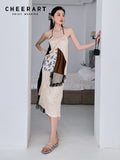 Backless Patchwork Beach Halter Dress Women 2022 Summer Lace Long Slit Dress Vacation Holiday Outfits Woman