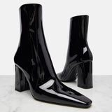 Leather Fabric Tips Thick And High Heel Zippered Knight Boots, High Fashion Women's Short