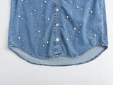 Women's Clothing New Long-Sleeved Loosely Ordered Beaded Denim Shirt