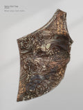 Zingj Single With Breast Hot Girl Top Summer Irregular Design Sense Small Open Fork Mesh Gauze Inclined Shoulder