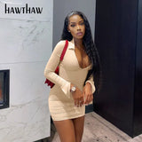 Women Fashion Autumn Long Sleeve V Neck Pleated Bodycon Mini Short Dress 2021 Fall Female Clothing Streetwear