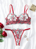 Sheer Lace Foliage Embroidered Lingerie Set- Outfit