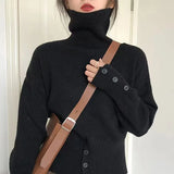 Zingj Lazy Wind Design Sense Buckle Pile Collar Loose Head Sweater Female Autumn Dong New Add Thick Warm Head Sweater-Outfit