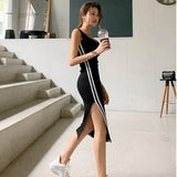 Korea Summer Top Hot Sexy Striped 2020 Cotton Long Maxi Party Dress Pencil Tank Vest Dresses Vintage T Shirt