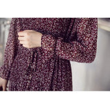 Women Dress 2022 Spring Autumn Floral Print Empire Midi Pleated Chiffon Dresses Flare Sleeve Stand Collar Vestidos 8634