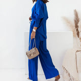 Women's Casual Pure Color Lotus Leaf Side Shorts Shirt Fashion Set Women's