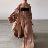Solid Color Three-Piece Set 2022 Autumn Women Tube Top Beach Dress Crop Top Trousers Long Sleeve Cardigan 3 Piece Set