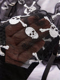 Black Skull Embroidery Mesh Lingerie Set- Outfit