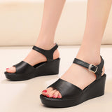 Layer Of Cow Skin Summer New Thick-Bottomed Beach 11CM Slopes And Women's Sandals High Heel Waterproof Table Comfortable Pine Pastry Fish Mouth