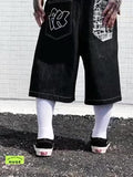 Pocket Embroidered Letter Print Jeans Men's Shorts Summer Vintage Super Wide-Legged Jeans 211-0-Outfit