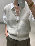 Sweater Vest Women Stretchy Simple Basic Daily V-neck Solid Open-stitch Female Korean
