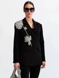 Sense French Retro Coat 2025 Autumn New Lapel Long Sleeve Rhinestone Stitching Flower Design Suit