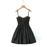 Black Lace Corset Style Satin Ball Gown Mini Dress- Outfit