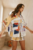 Zingj Women's New Temperament Fashion Print Shirt Jacket Loose Casual Shorts