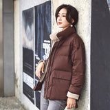 New Women White Duck Down Jacket Winter Stand Collar Loose Down Coat Female Warm Short Snow