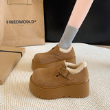 Version Of Temperament Plus Velvet Pine Cake Heightening Leg Growth Head Round Head Birken Cotton Shoes 2025 New Warm Snow