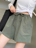 Cotton Women's Shorts Basic Elastic High Waisted Sports Short Pants Women A Line Solid Loose Wide Shorts Student