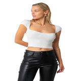 Zingj Sell Versatile New Fashion Slim Square Neck Stretch Shoulder Short Sleeve Sweater Sweater Woman-Outfit