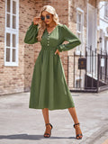 Autumn And Winter New Women's V Collar Waist Solid Color Long