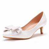 Wedding Dress Tip Single Shoe Fine Heel Single Shoe Bow Tip Shoes Large White Wedding Shoes Low