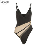 Women Summer Sexy Black Patchwork Slim Stretch Bodysuit 2021 New Fashion Casual Wild Basic Female Club