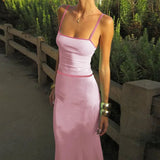 Contrast Spaghetti Strap Bodycon Maxi Dress- Outfit