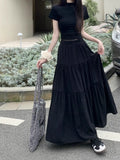 Fatmm Cake White Dress Autumn Big Umbrella Skirt Folded Tight Body Fat Long