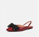 Knot Red Baotou Sandals Female Summer New Square Head Temperament Low Heel Single Shoes Female After Empty Shoes Niche Flat