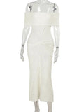 Knit Off-Shoulder Pleated Wrap Maxi Dress- Outfit